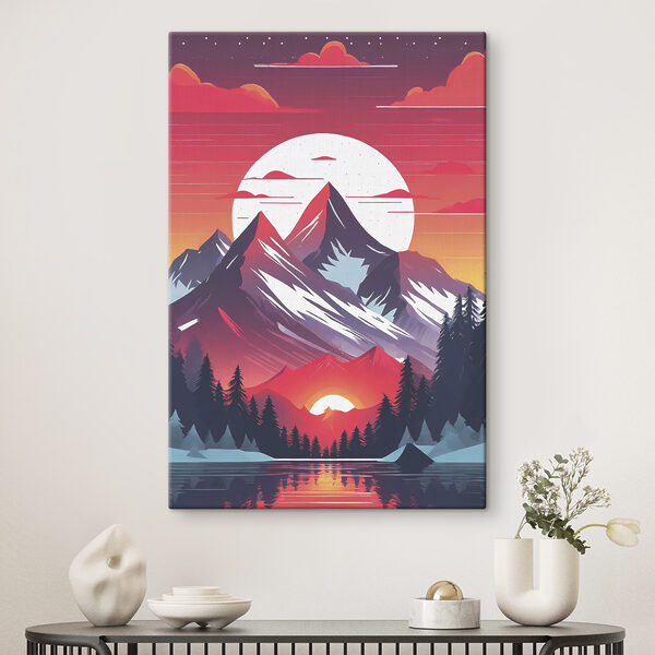 A mountain range with trees and a sunset A mountain range with trees and a sunset