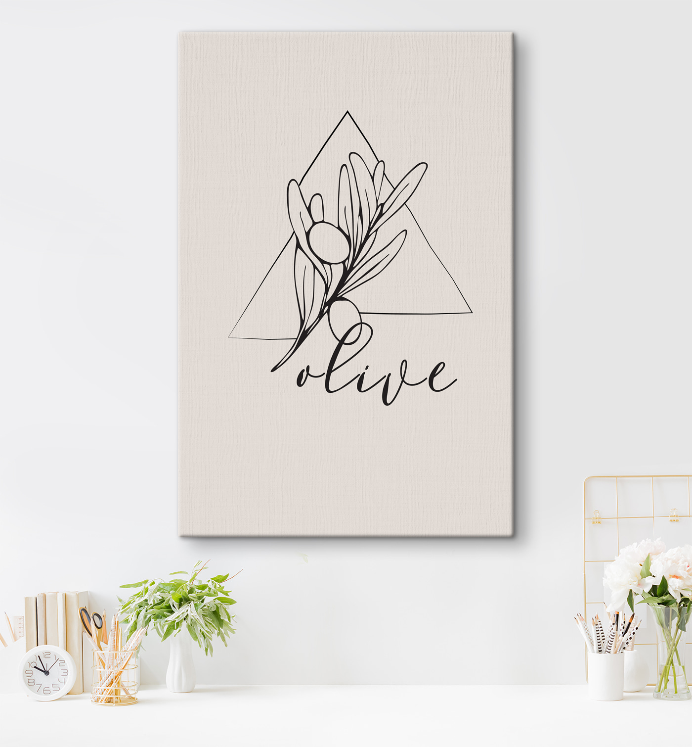 A logo with a plant and a triangle