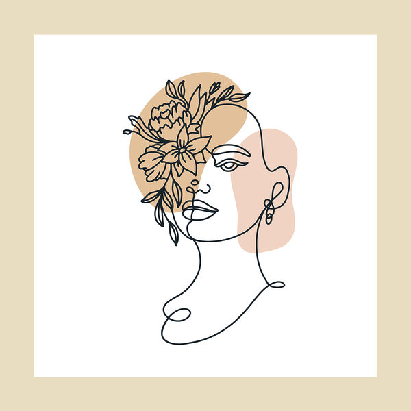 A drawing of a woman with flowers in her hair