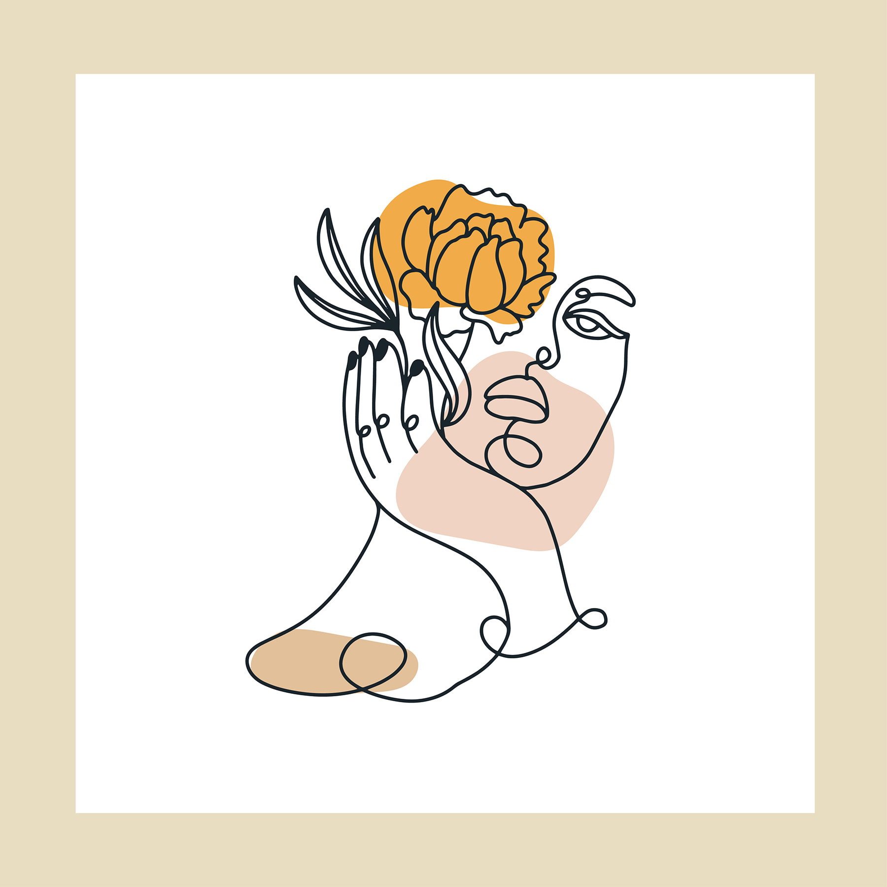 A drawing of a woman holding a flower