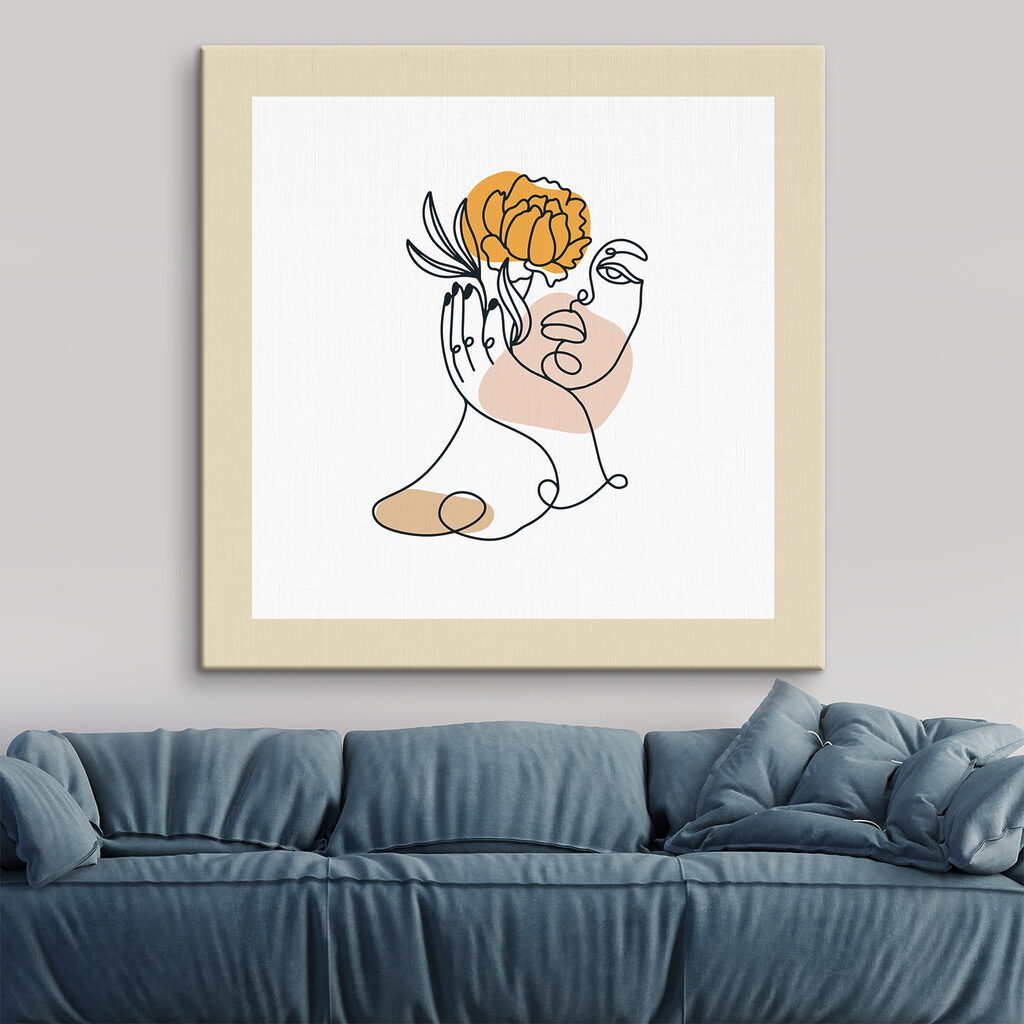 A drawing of a woman holding a flower