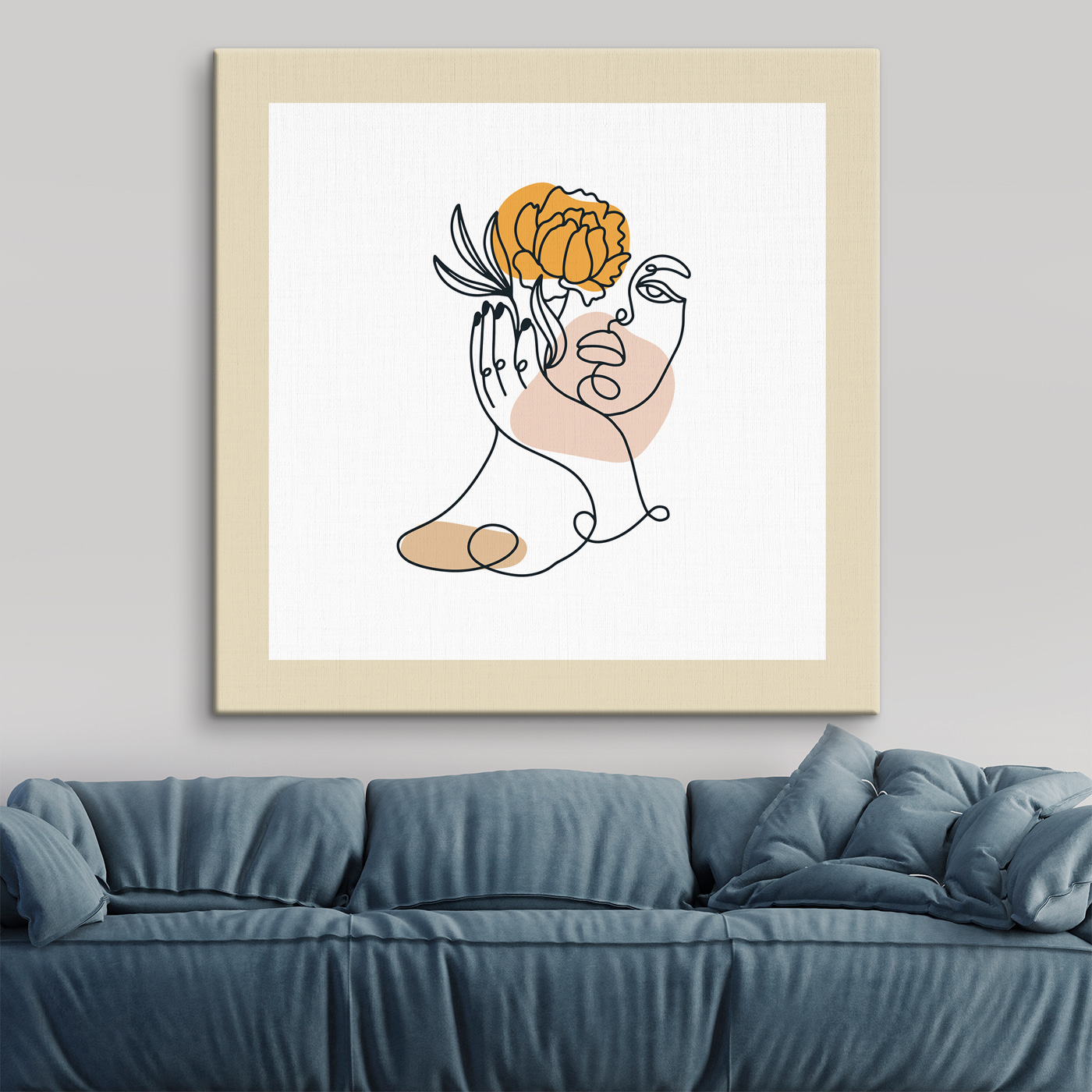A drawing of a woman holding a flower