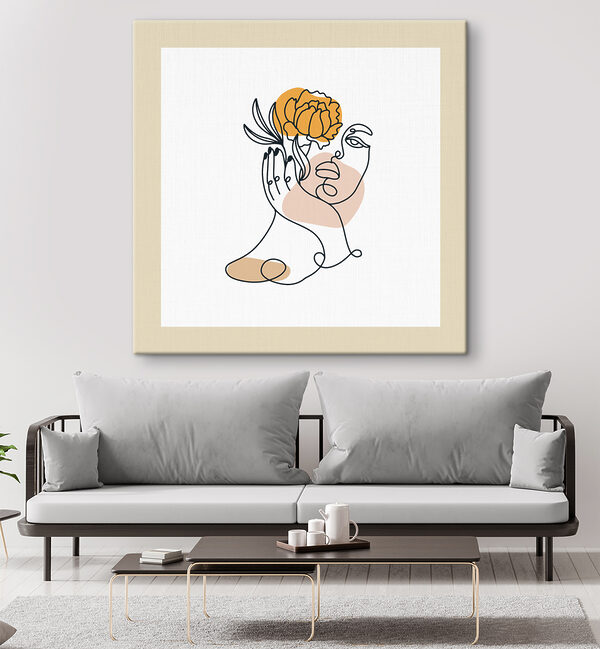 A drawing of a woman holding a flower