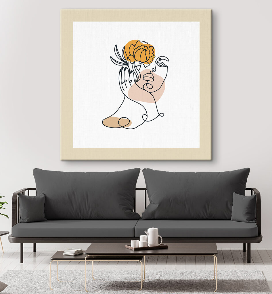 A drawing of a woman holding a flower