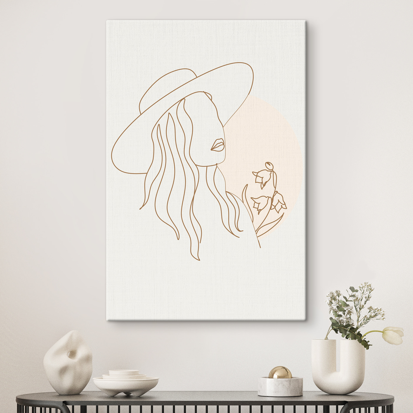 A drawing of a woman wearing a hat