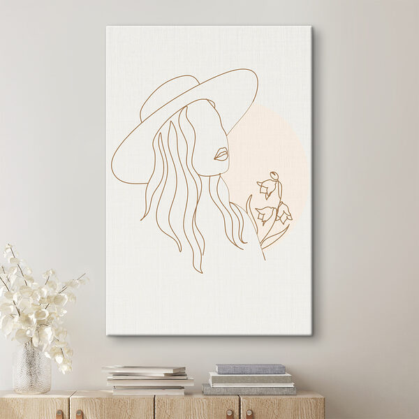 A drawing of a woman wearing a hat
