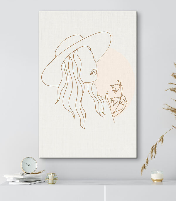 A drawing of a woman wearing a hat