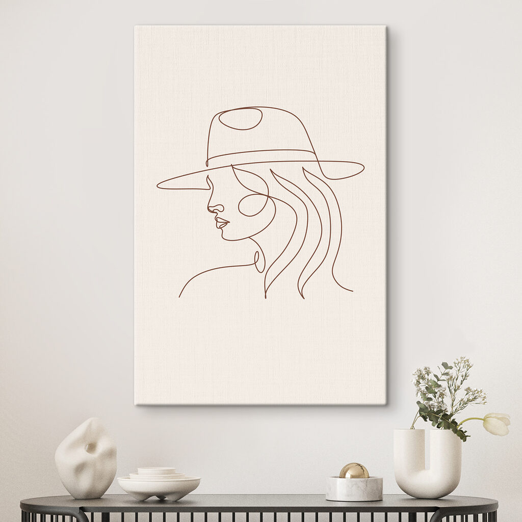 A drawing of a woman wearing a hat
