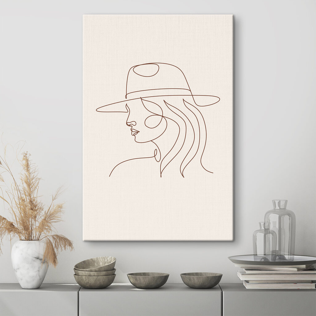 A drawing of a woman wearing a hat