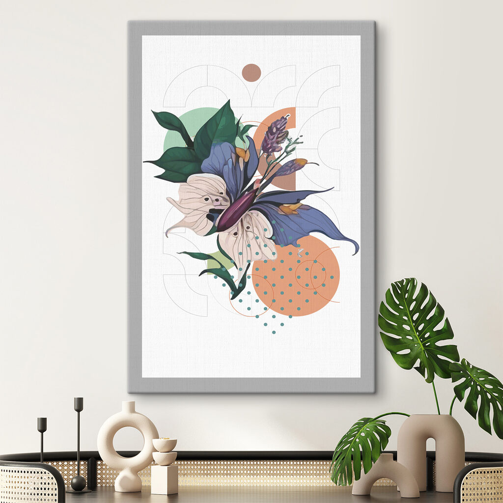 A flower with leaves and dots