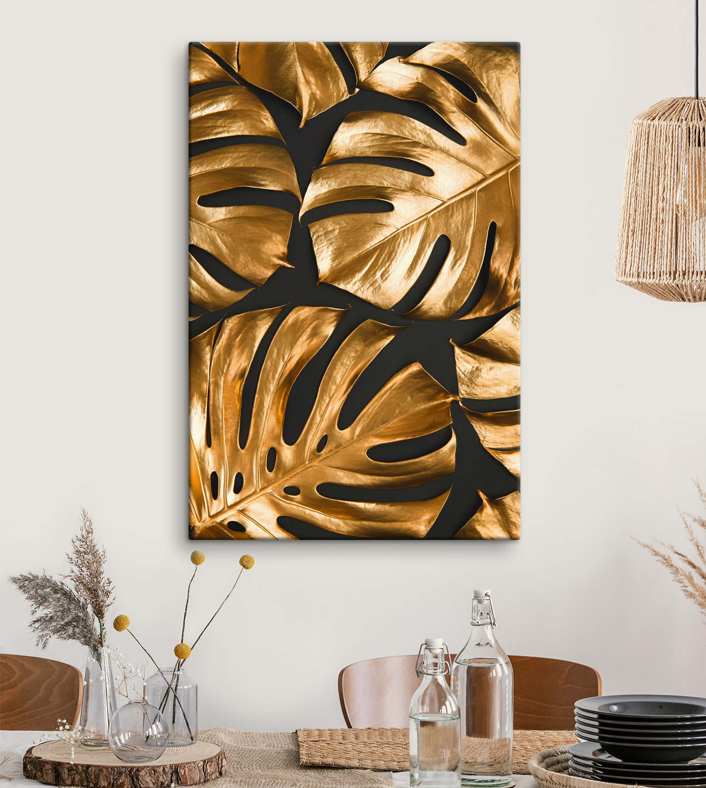 Gleaming metallic leaves, dramatic allure