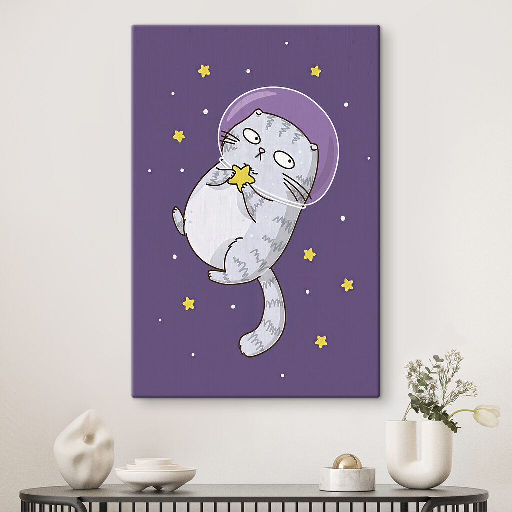 A cartoon of a cat in space