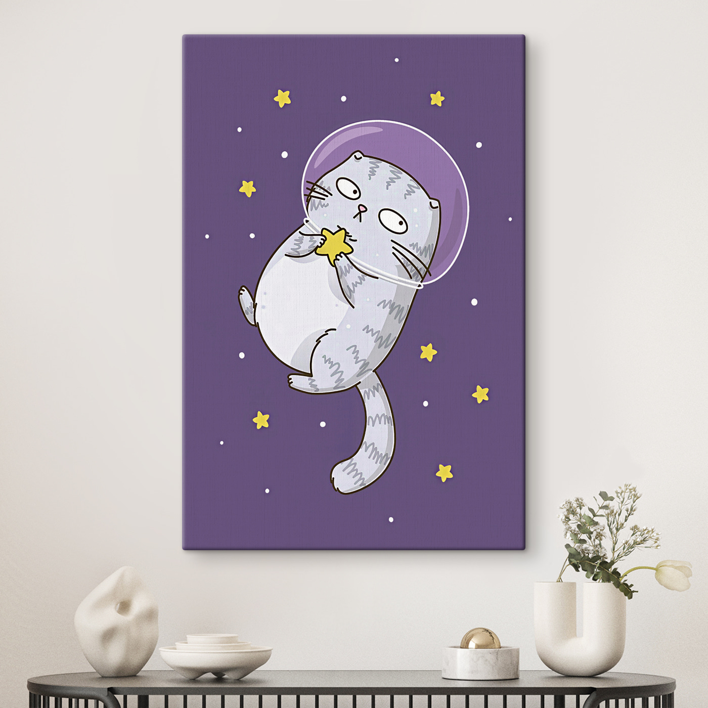 A cartoon of a cat in space