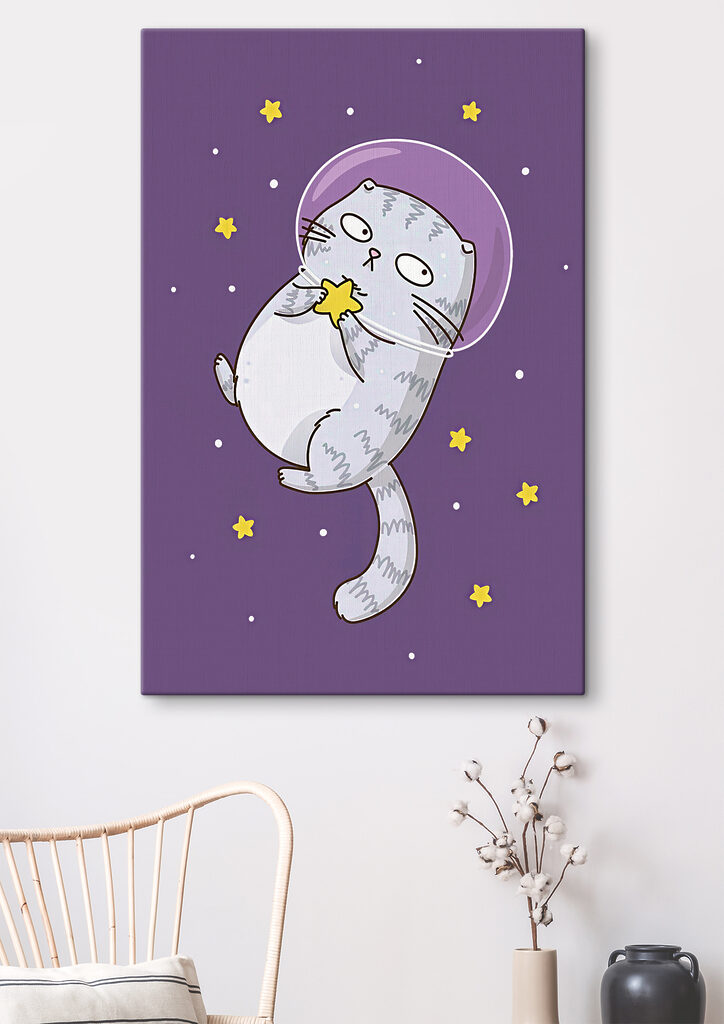 A cartoon of a cat in space