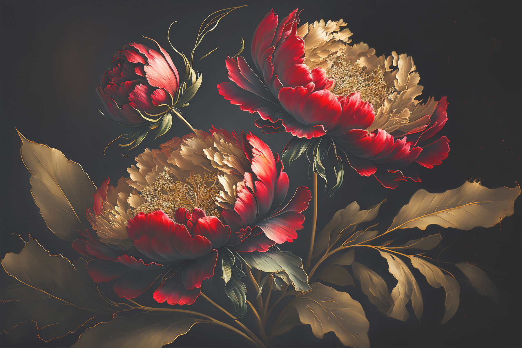 A painting of flowers on a black background