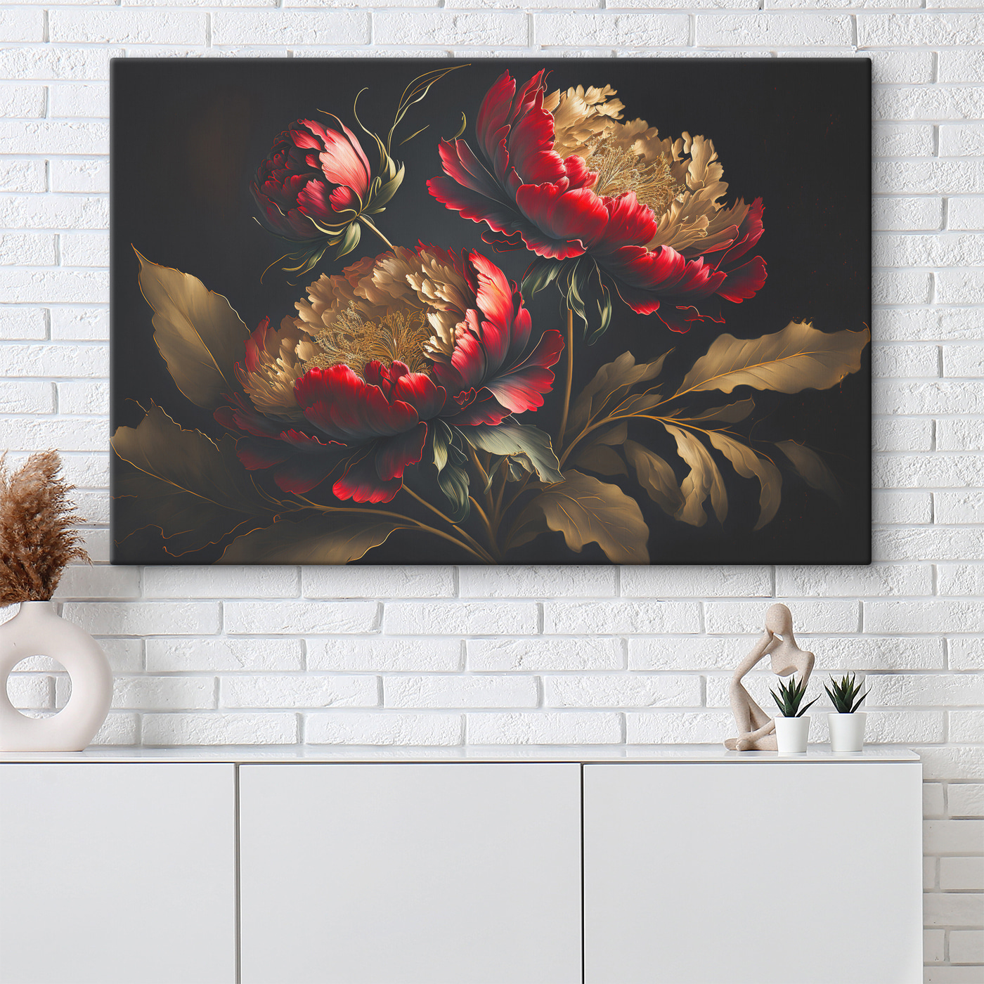 A painting of flowers on a black background