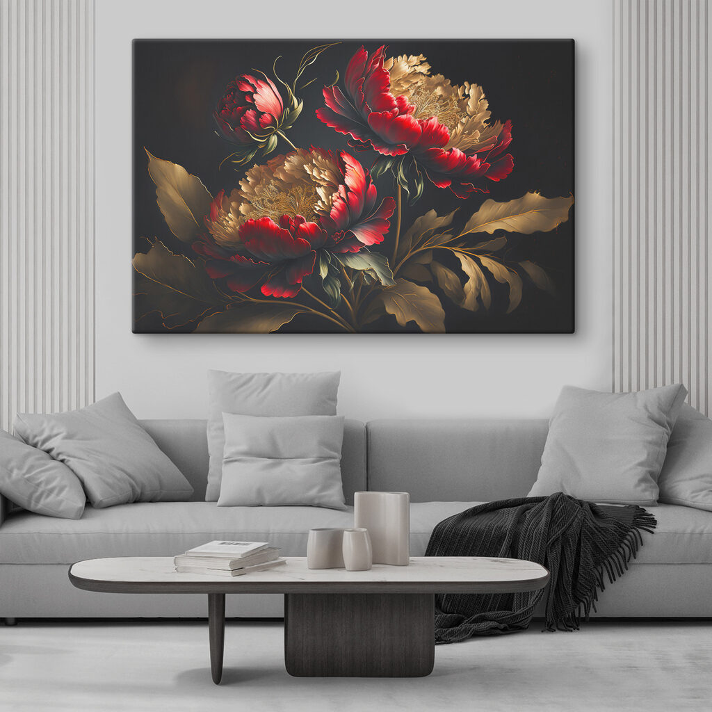 A painting of flowers on a black background