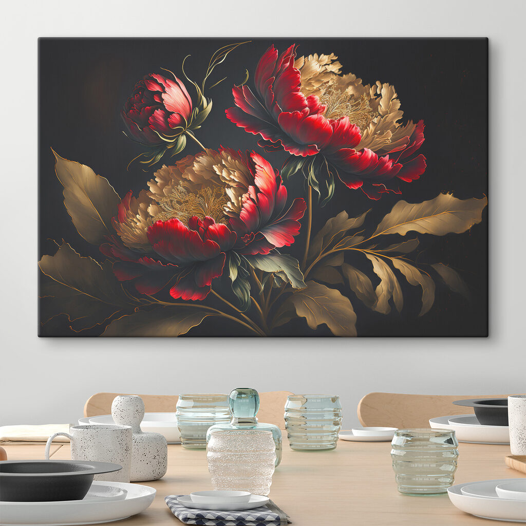 A painting of flowers on a black background