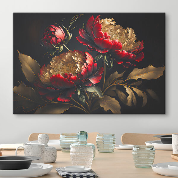 A painting of flowers on a black background