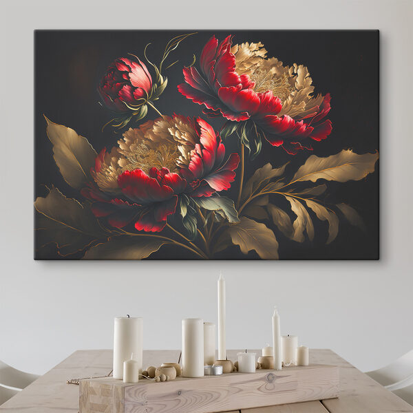 A painting of flowers on a black background