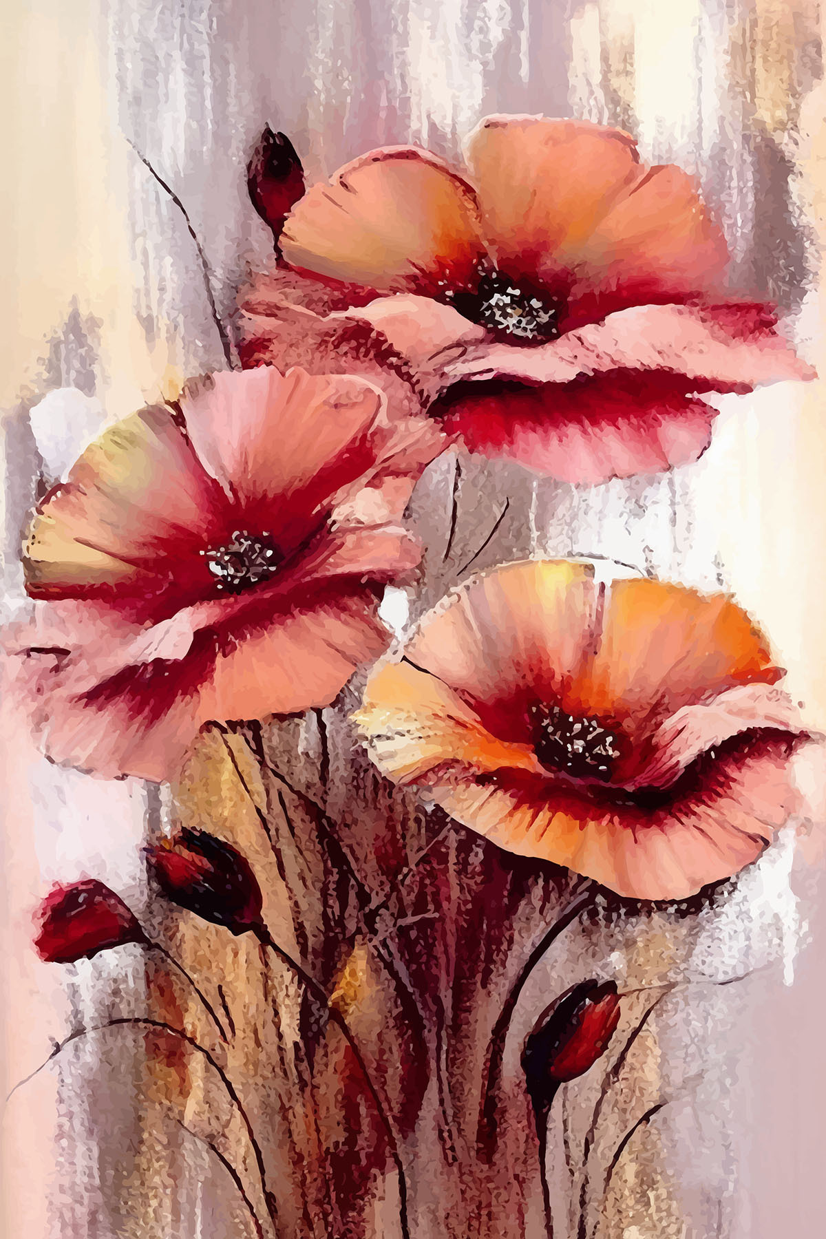 A painting of flowers on a white background