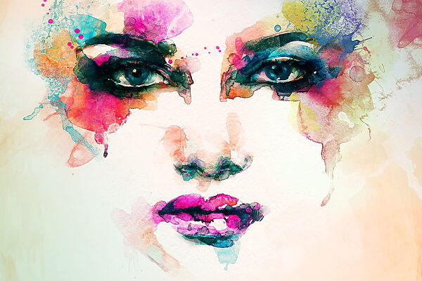 A woman's face with colorful makeup