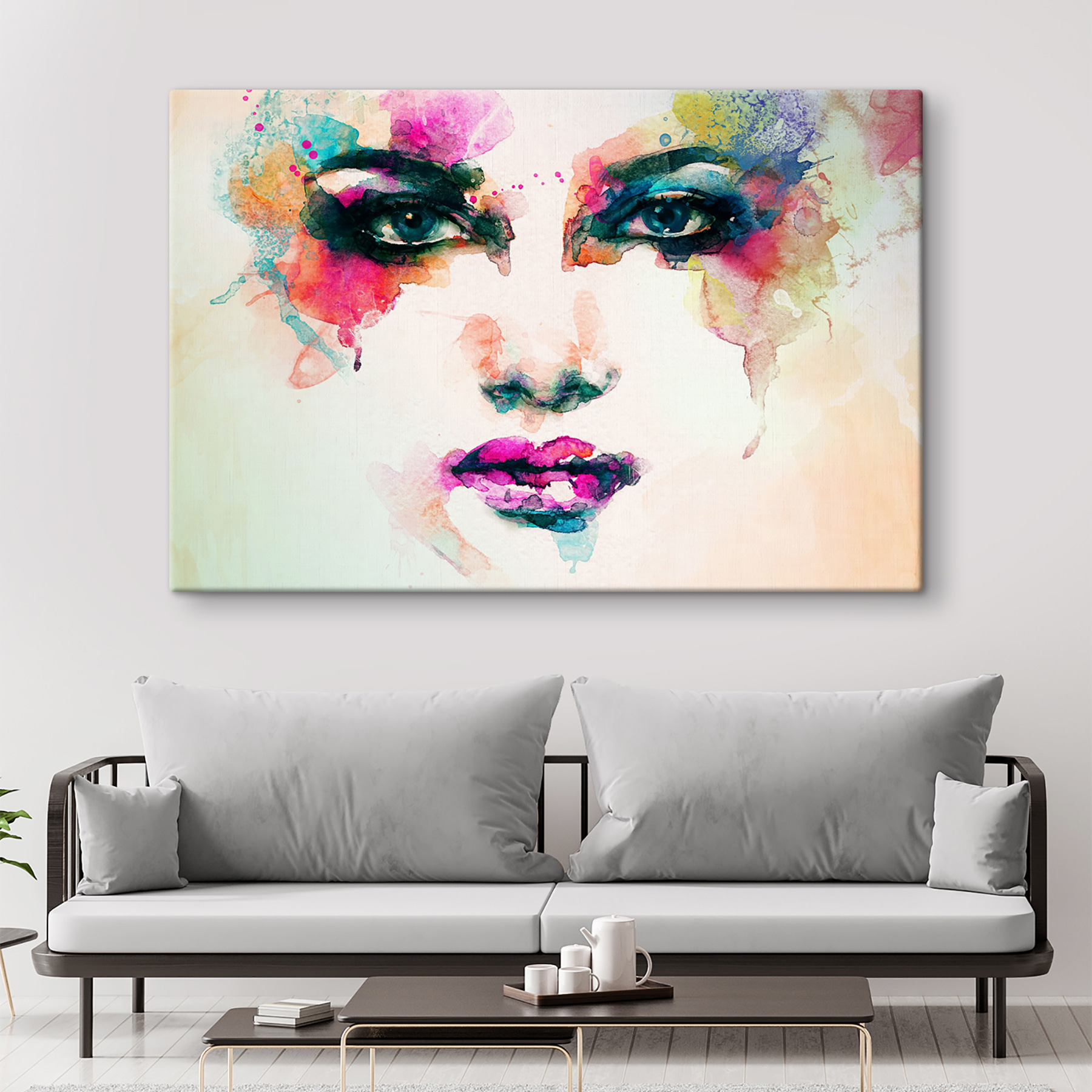 A woman's face with colorful makeup
