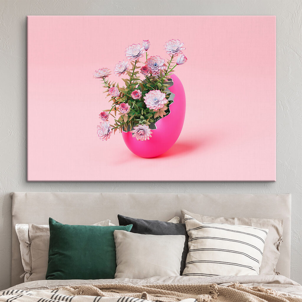 A pink egg with flowers inside
