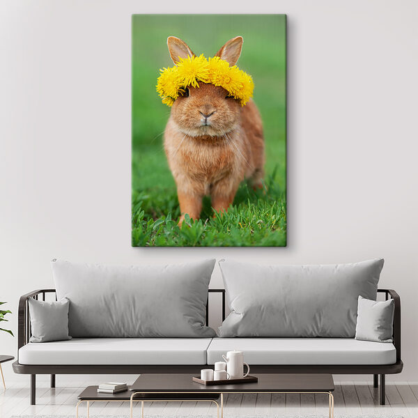 A rabbit wearing a wreath of dandelions A rabbit wearing a wreath of dandelions