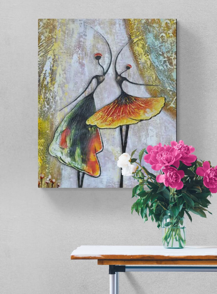 A painting of two women dancing A painting of two women dancing