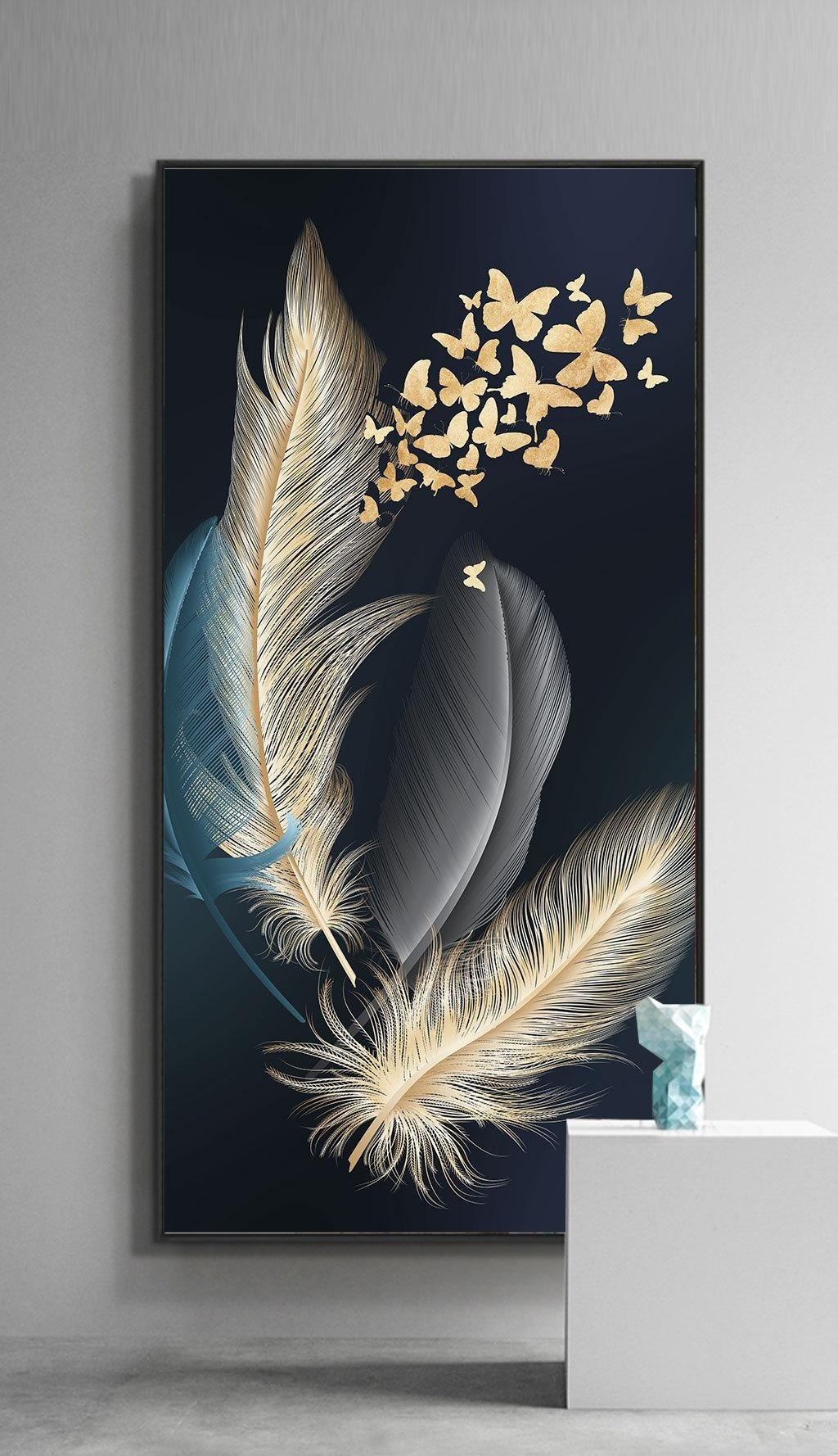 A group of feathers with butterflies A group of feathers with butterflies