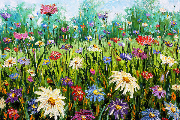 A painting of flowers in a field