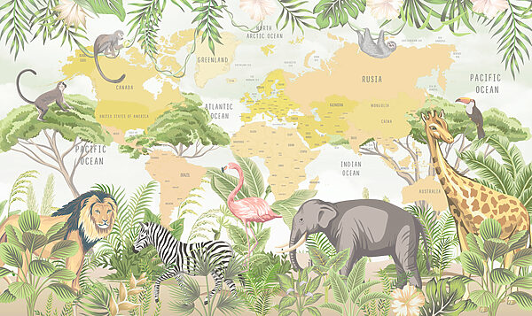 Una mappa del mondo con gli animali Una mappa del mondo con gli animali