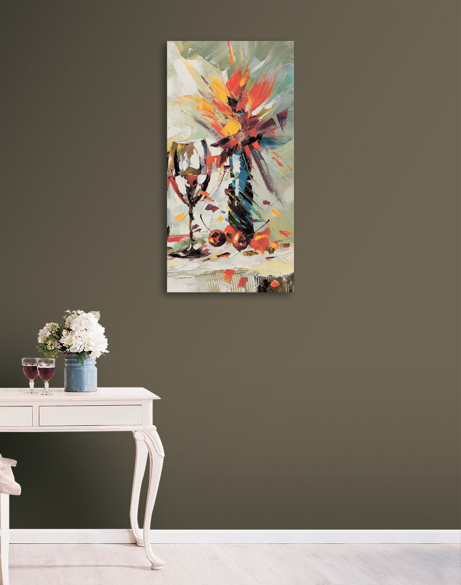 A painting of a wine glass and a vase A painting of a wine glass and a vase