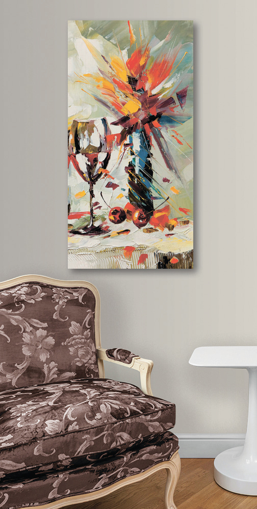 A painting of a wine glass and a vase A painting of a wine glass and a vase