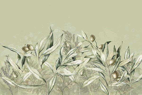 A painting of olives and leaves A painting of olives and leaves
