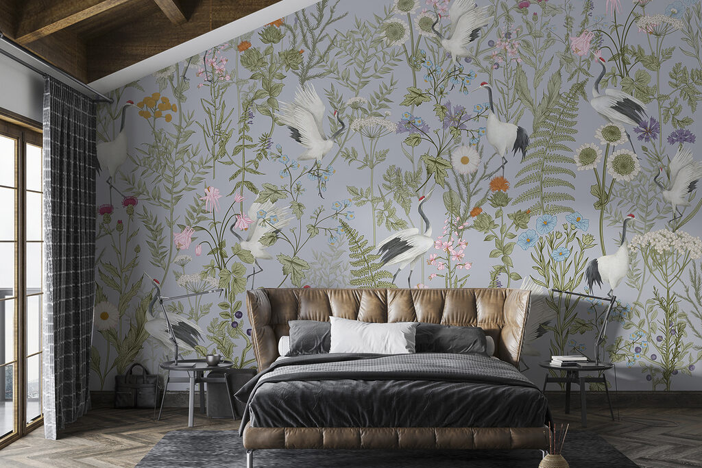 A wallpaper with birds and flowers A wallpaper with birds and flowers