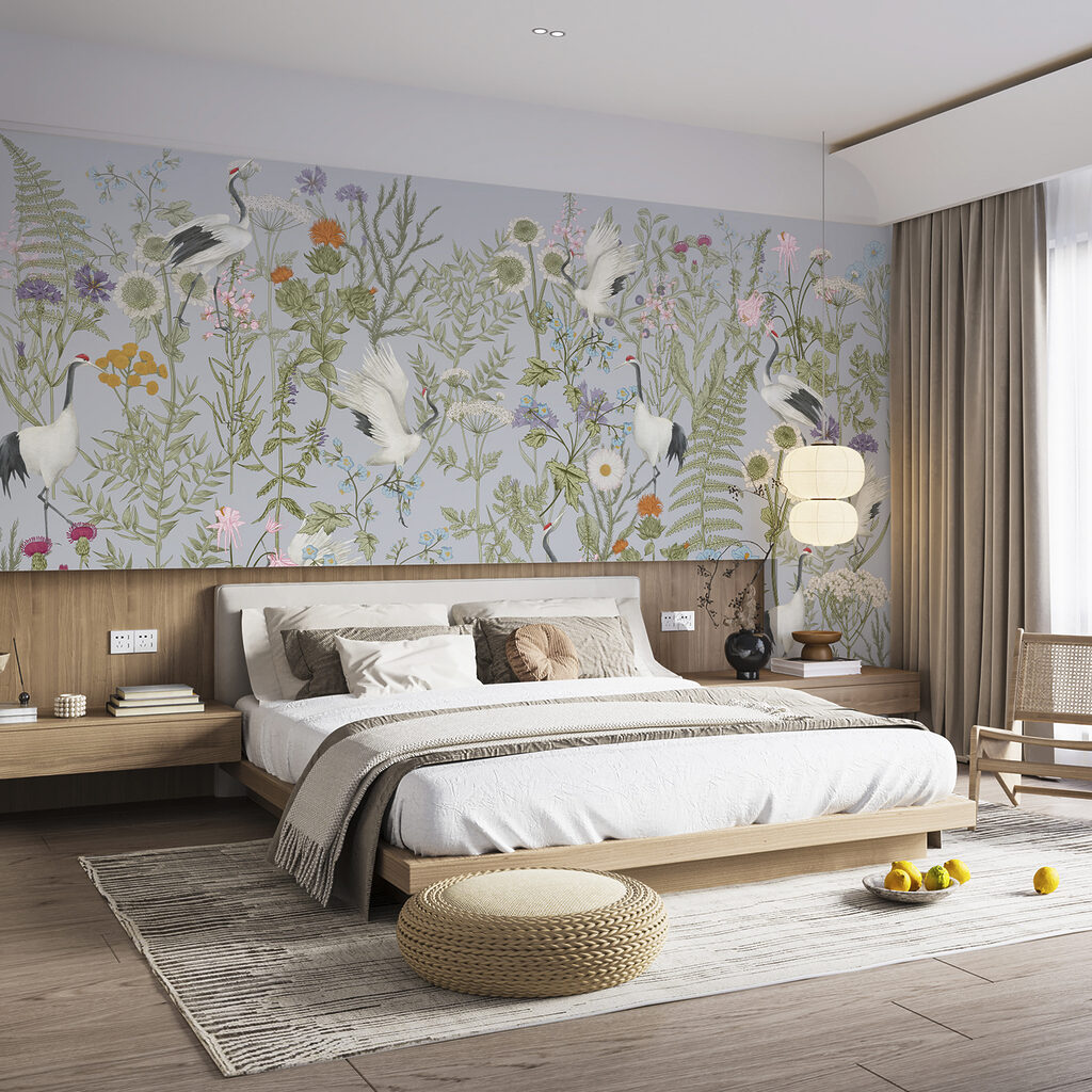 A wallpaper with birds and flowers A wallpaper with birds and flowers