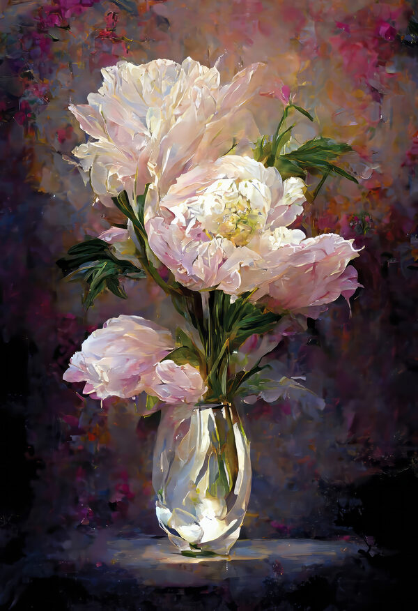 A painting of flowers in a vase