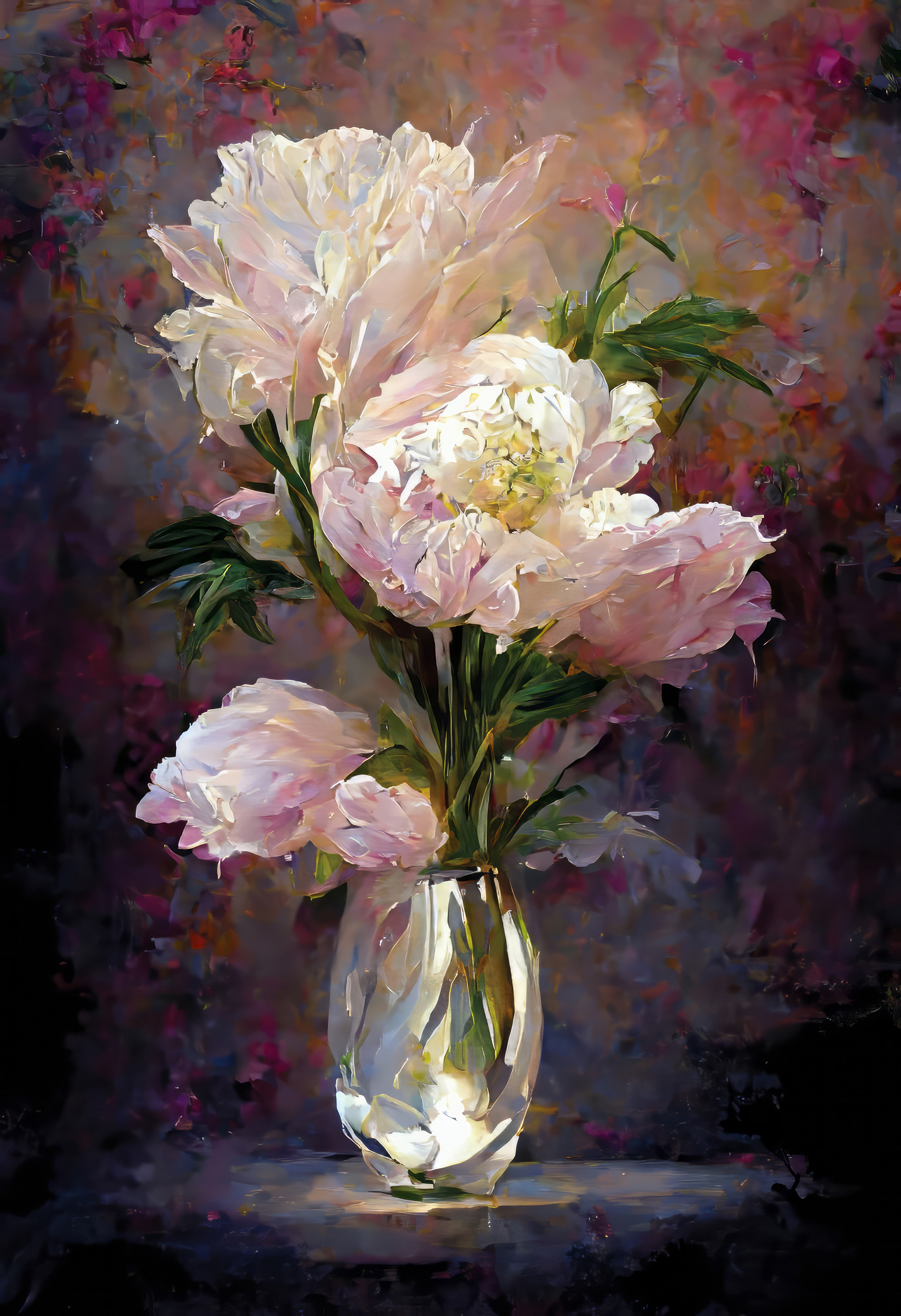 A painting of flowers in a vase
