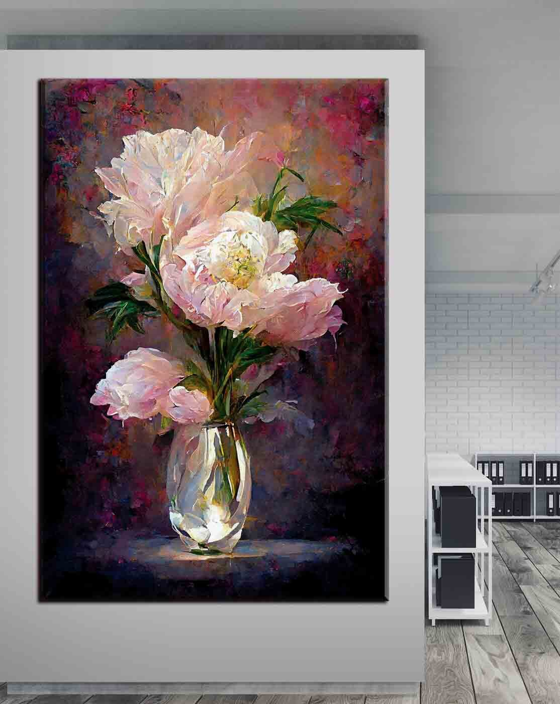A painting of flowers in a vase