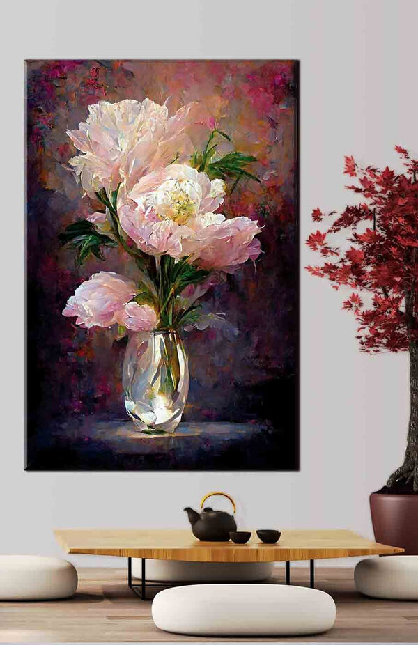 A painting of flowers in a vase