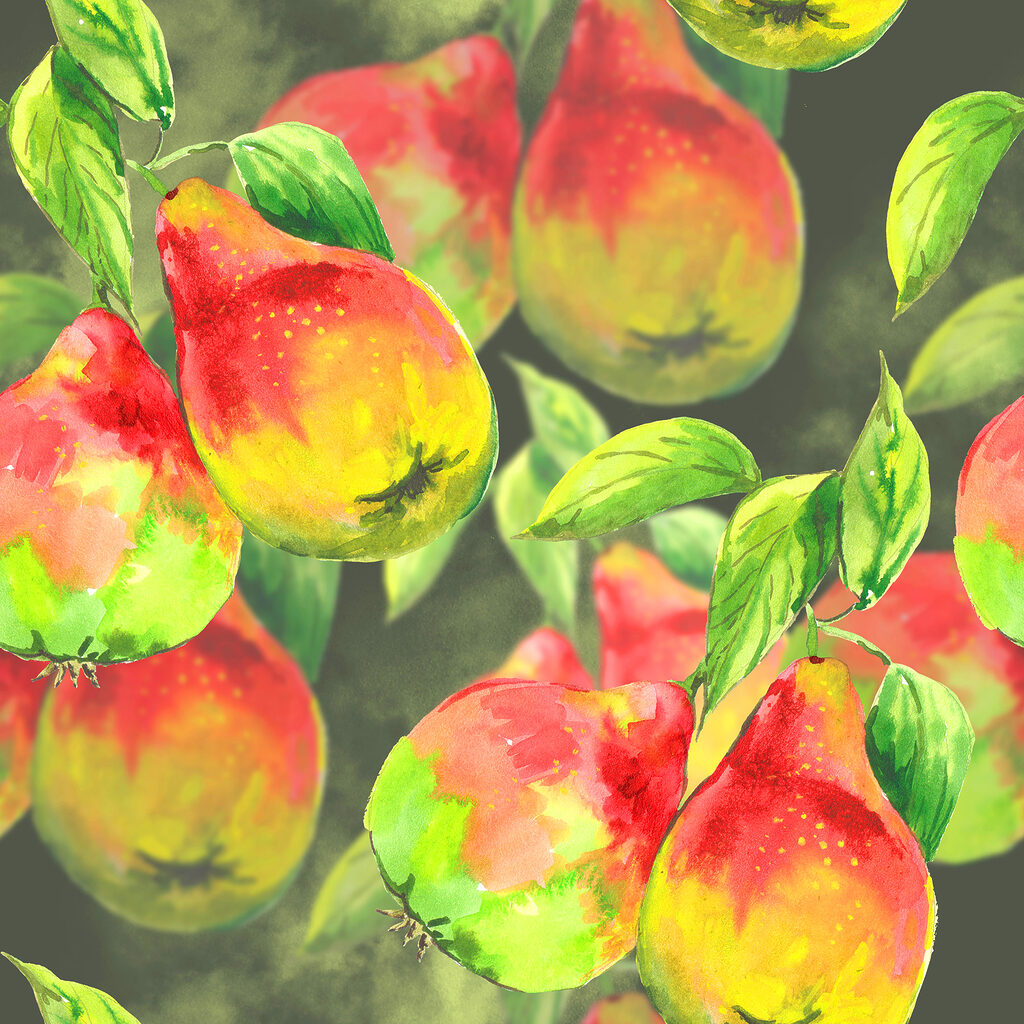 A group of pears with leaves