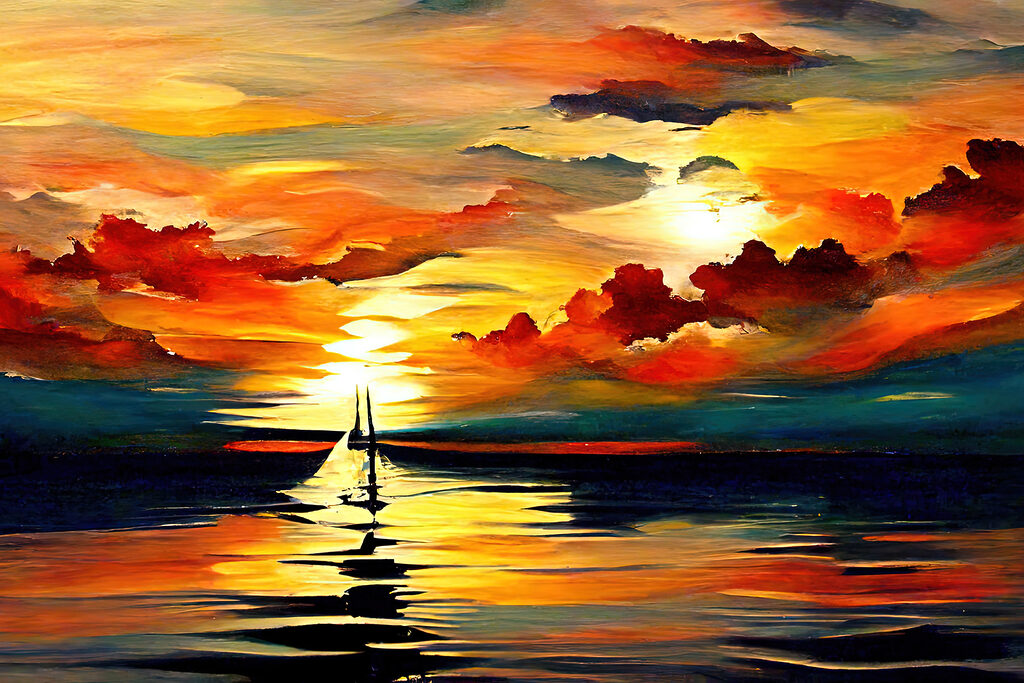 A painting of a sailboat in the water A painting of a sailboat in the water