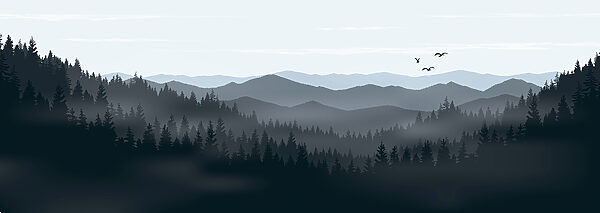 Un paesaggio di montagne e alberi Un paesaggio di montagne e alberi