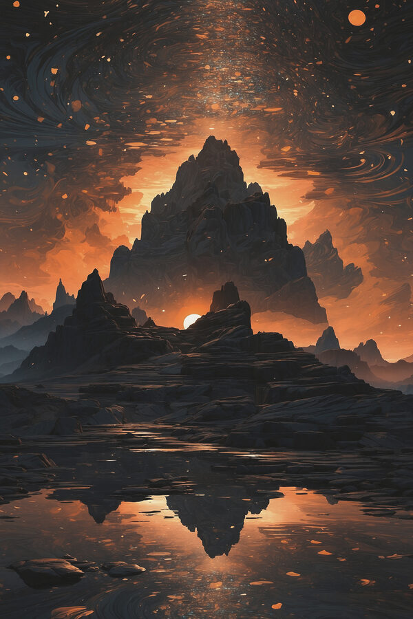 A mountain range with a sunset behind it A mountain range with a sunset behind it