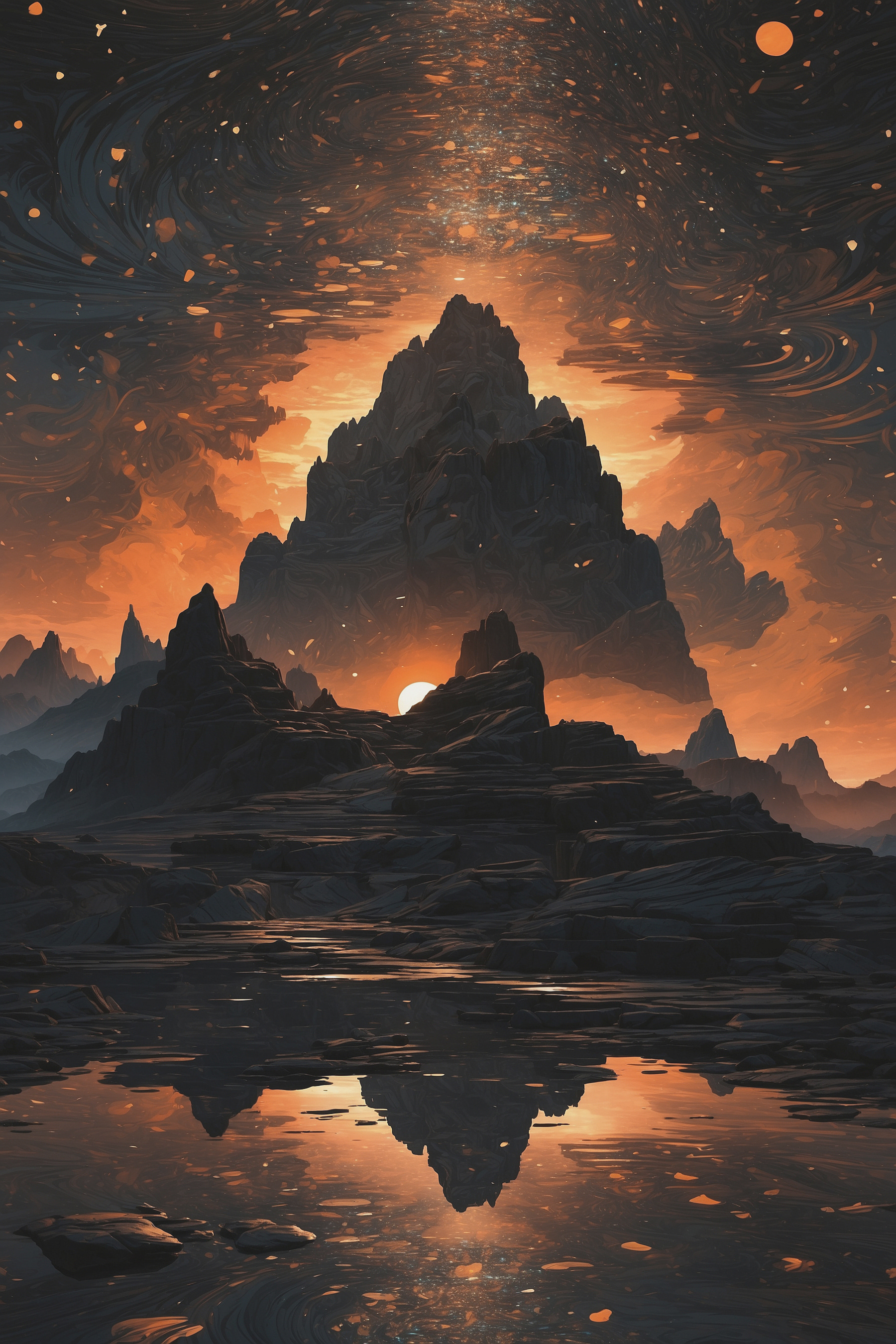 A mountain range with a sunset behind it A mountain range with a sunset behind it