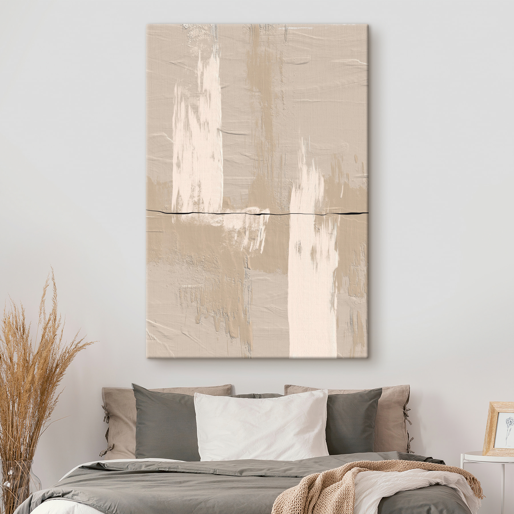 A white and brown paint on a wall A white and brown paint on a wall