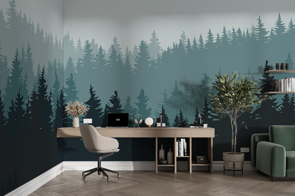 A forest of trees in the fog A forest of trees in the fog