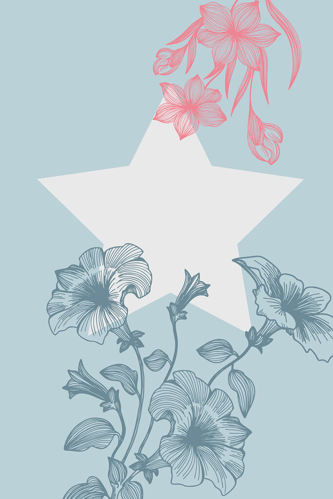A white star with pink flowers